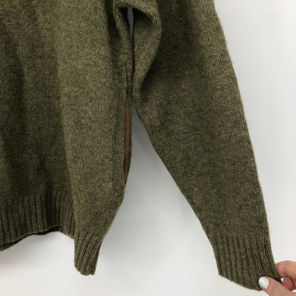 Pendleton Shetland Wool Olive Green Quarter Zip suede elbow patch sweater SP - Picture 7 of 16